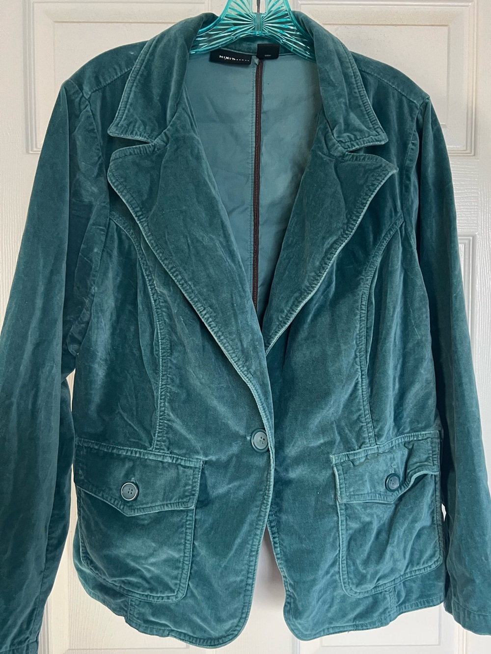 Vintage Mixit Y2K Teal Turquoise Velvet Blazer Jacket Size XL